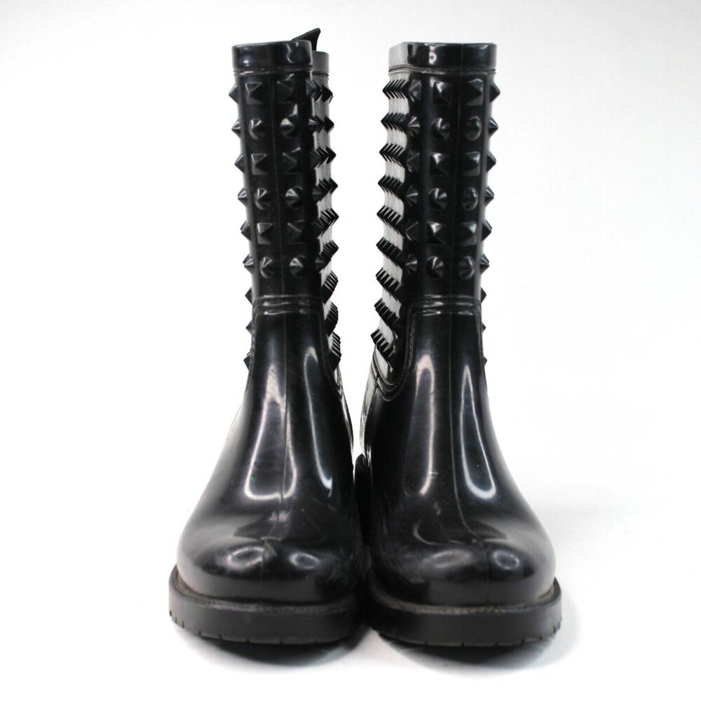 Seven Color Womens Sz 6M Rain Boots Spiked Rubber Slip On Black Waterproof - Picture 4 of 7